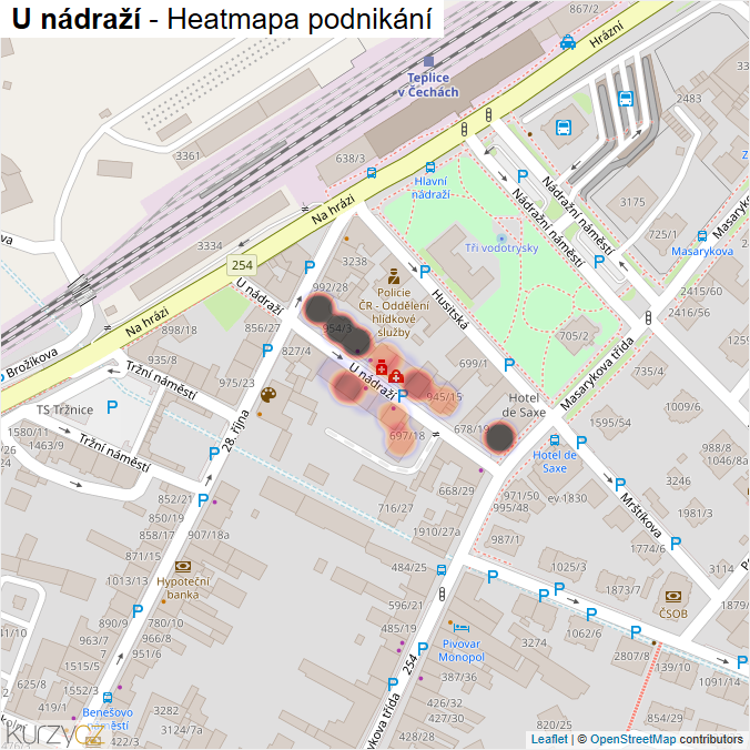Mapa U nádraží - Firmy v ulici.