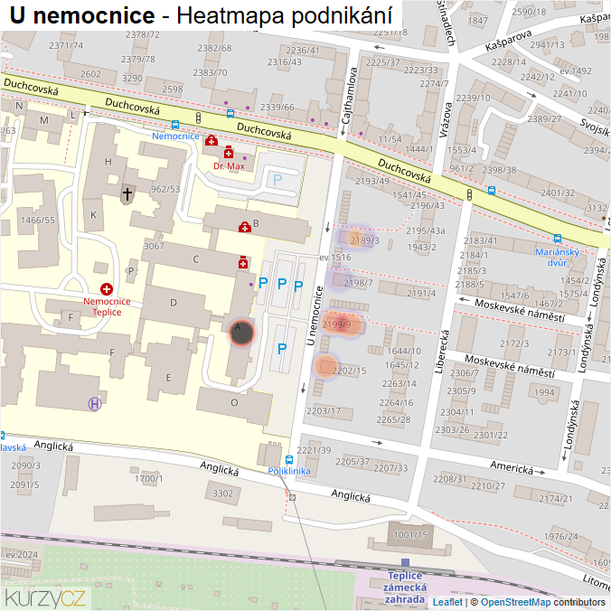 Mapa U nemocnice - Firmy v ulici.