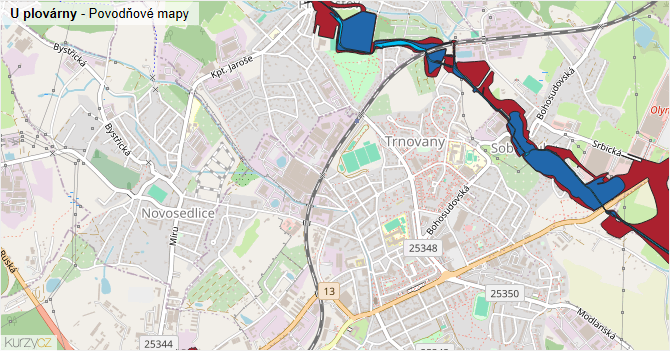 U plovárny - záplavové mapy stoleté vody