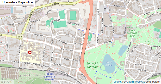 U soudu - mapa ulice