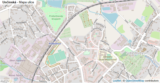 Unčínská - mapa ulice