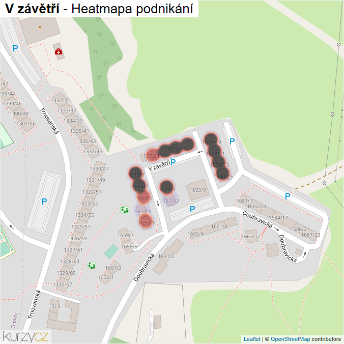Mapa V závětří - Firmy v ulici.