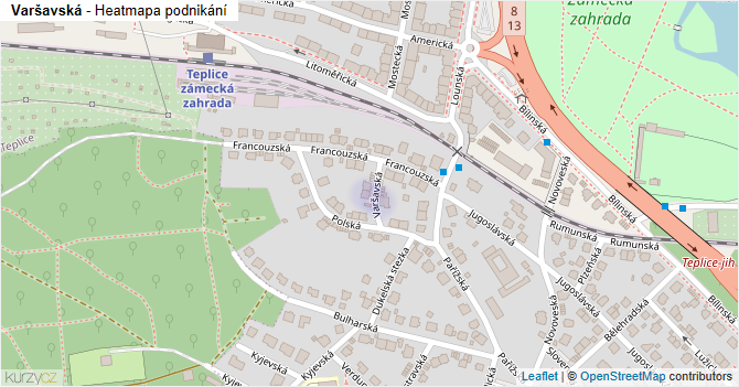 Varšavská - mapa podnikání