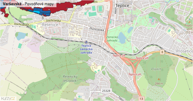 Varšavská - záplavové mapy stoleté vody