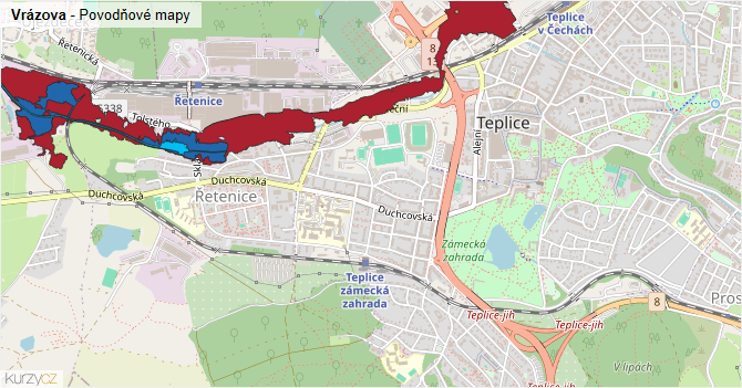 Vrázova - záplavové mapy stoleté vody