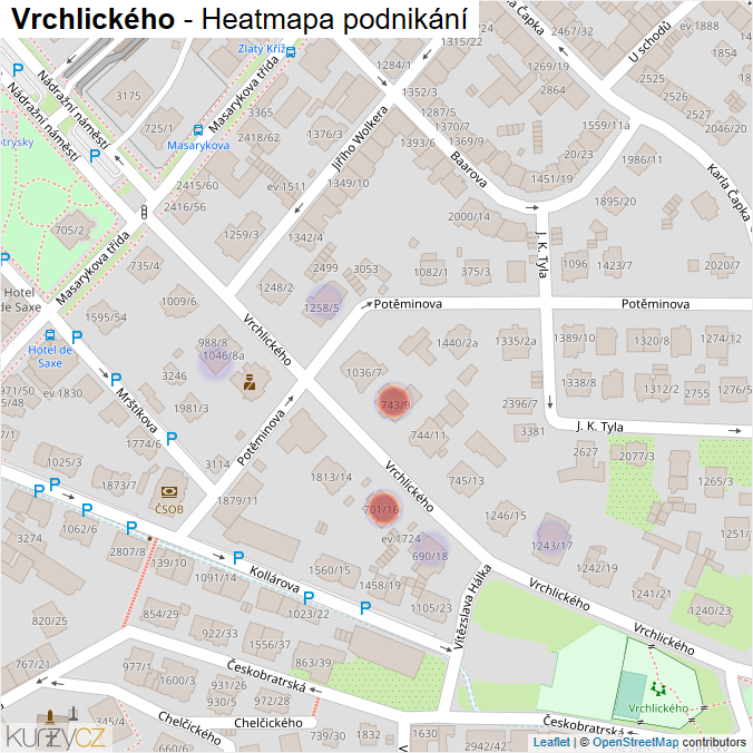 Mapa Vrchlického - Firmy v ulici.