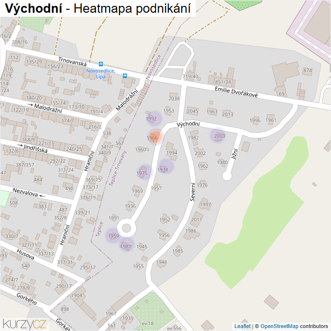 Mapa Východní - Firmy v ulici.