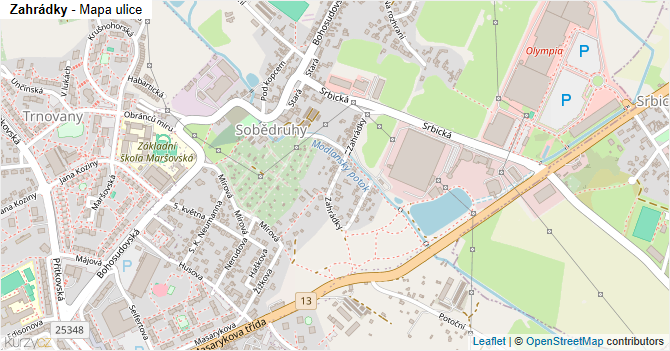 Zahrádky - mapa ulice