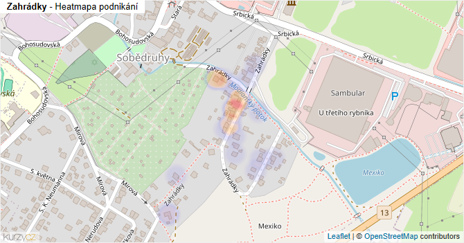 Zahrádky - mapa podnikání
