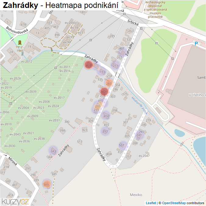 Mapa Zahrádky - Firmy v ulici.