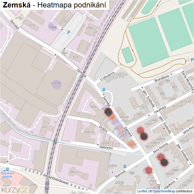 Mapa Zemská - Firmy v ulici.