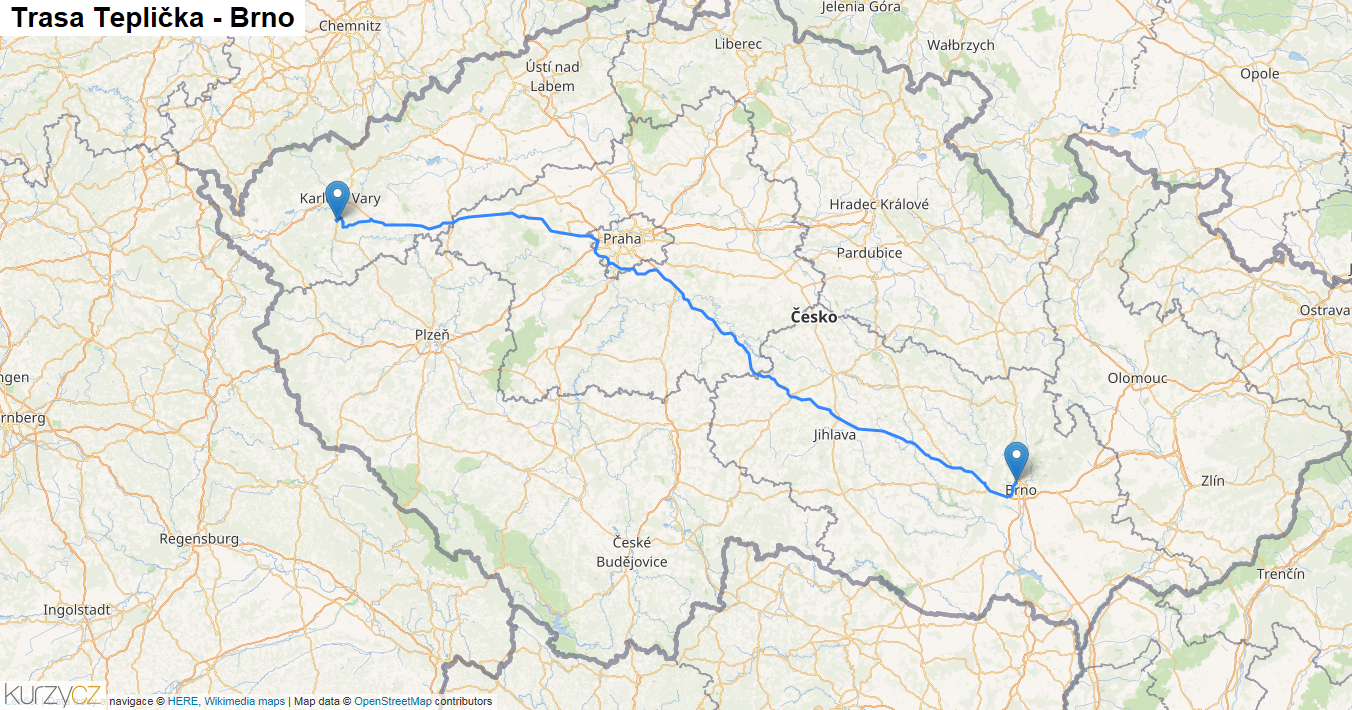 Teplička-Brno, mapa trasy