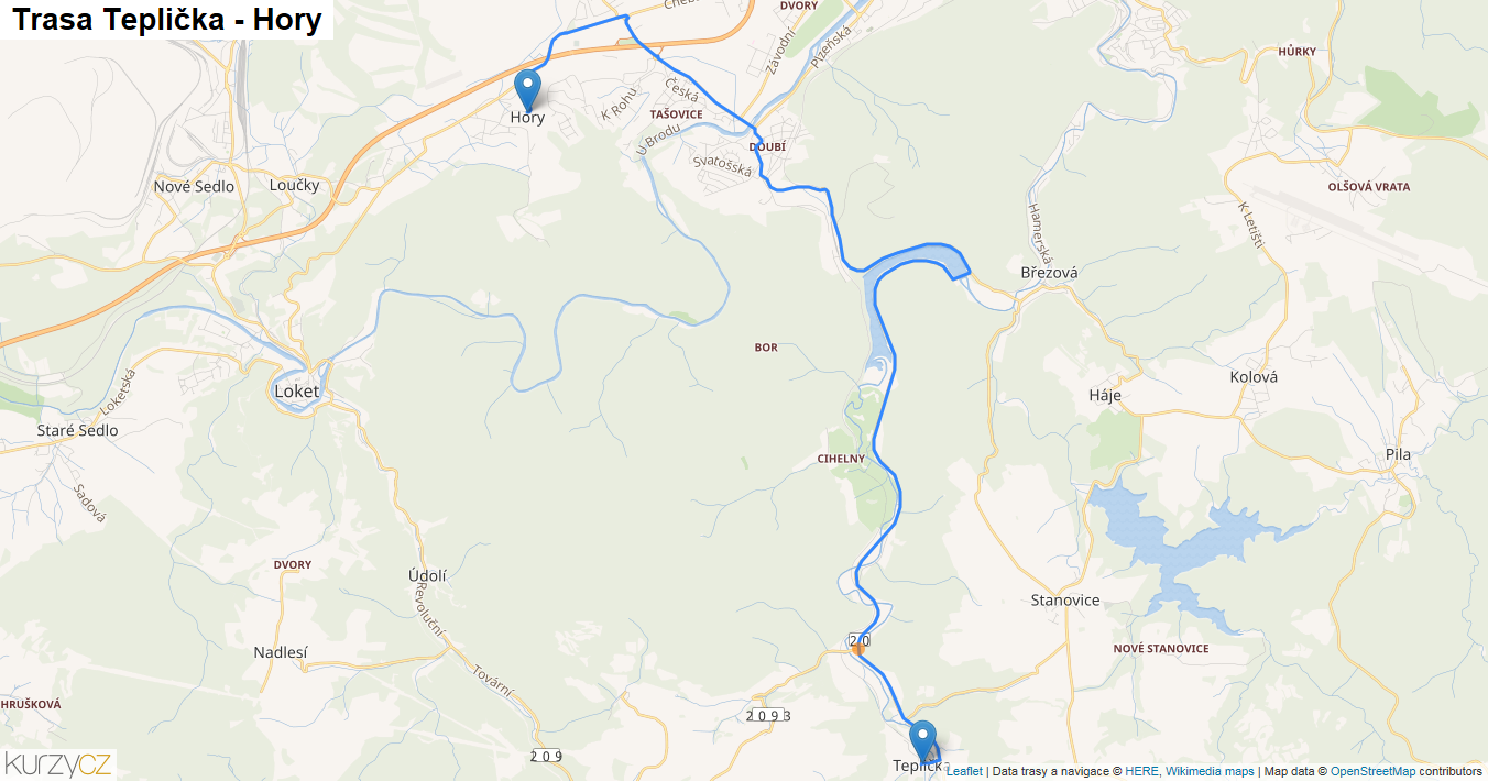 Teplička-Hory, mapa trasy