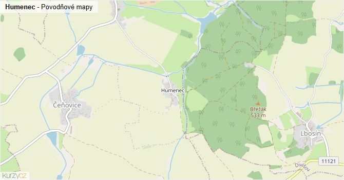 Humenec - záplavové mapy stoleté vody