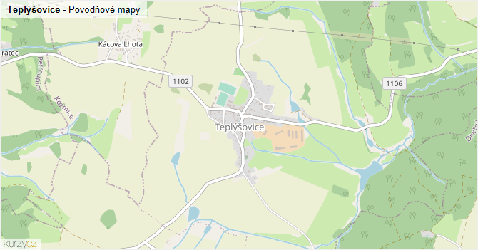 Teplýšovice - záplavové mapy stoleté vody