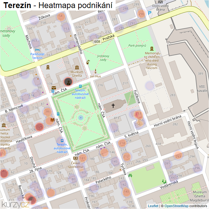 Mapa Terezín - Firmy v obci.