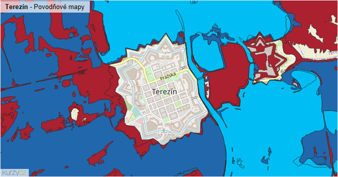 Terezín - záplavové mapy stoleté vody