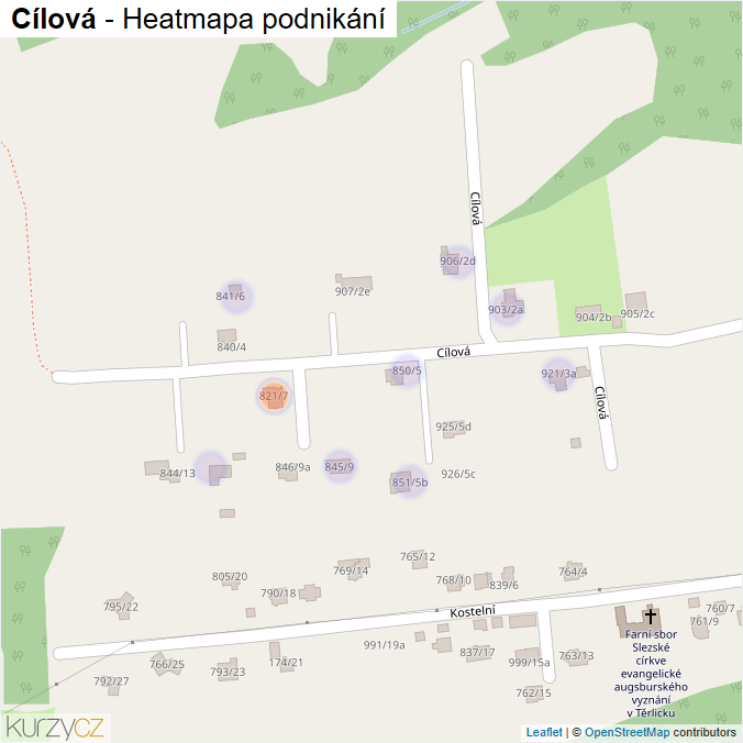 Mapa Cílová - Firmy v ulici.