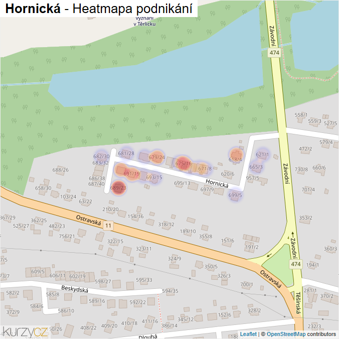 Mapa Hornická - Firmy v ulici.