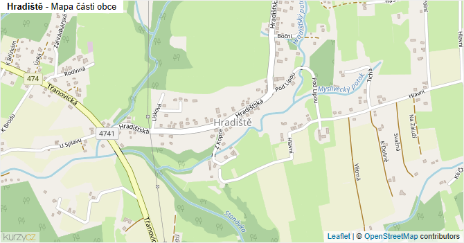 Hradiště - mapa části obce