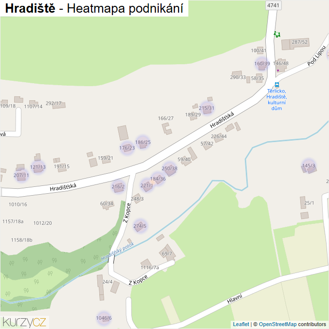 Mapa Hradiště - Firmy v části obce.