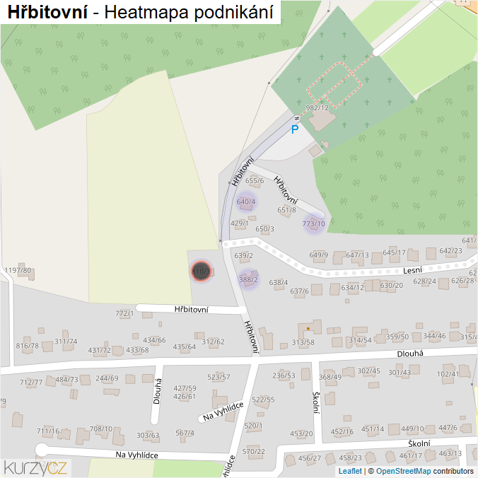Mapa Hřbitovní - Firmy v ulici.