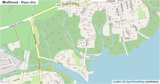 Modřínová - mapa ulice
