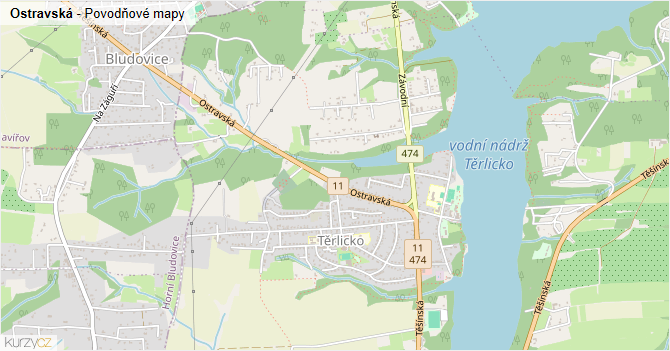 Ostravská - záplavové mapy stoleté vody