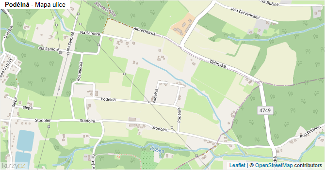 Podélná - mapa ulice