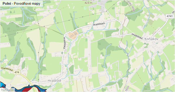 Polní - záplavové mapy stoleté vody
