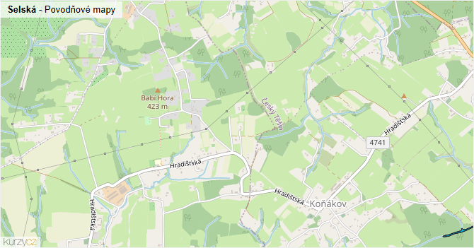Selská - záplavové mapy stoleté vody