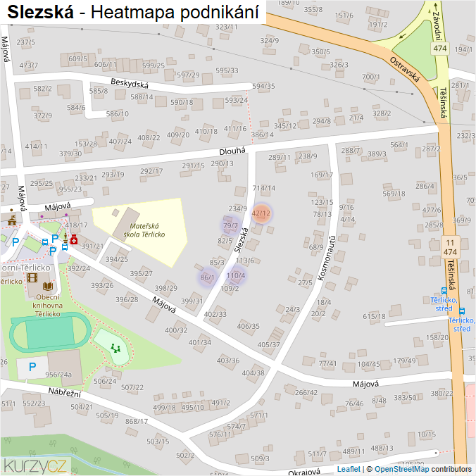 Mapa Slezská - Firmy v ulici.