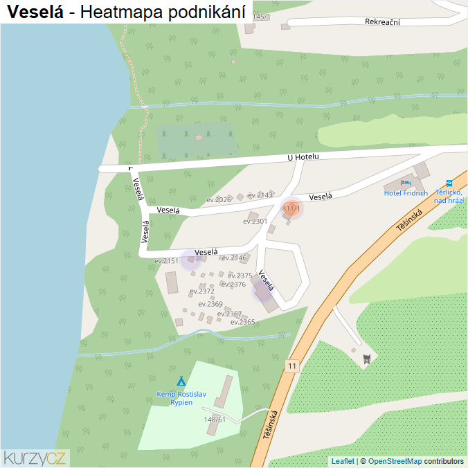Mapa Veselá - Firmy v ulici.