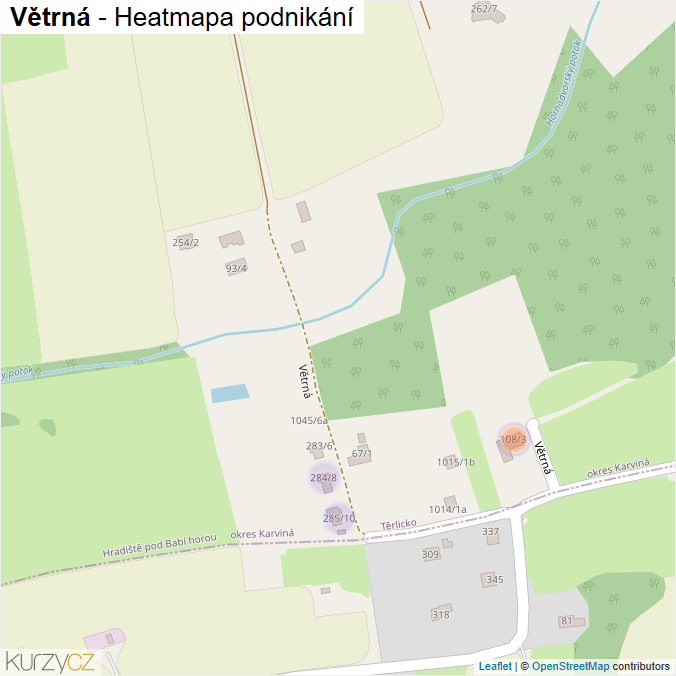 Mapa Větrná - Firmy v ulici.