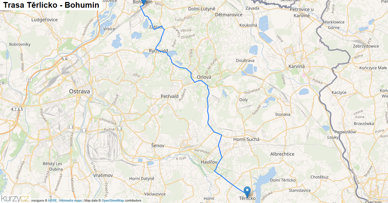 Těrlicko-Bohumín, mapa trasy