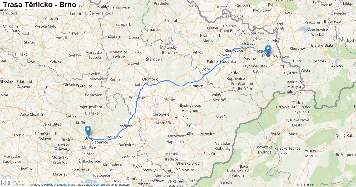 Těrlicko-Brno, mapa trasy