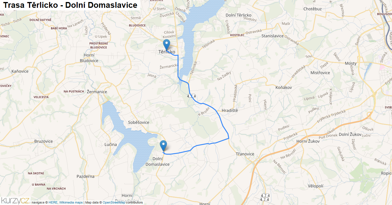 Těrlicko-Dolní Domaslavice, mapa trasy