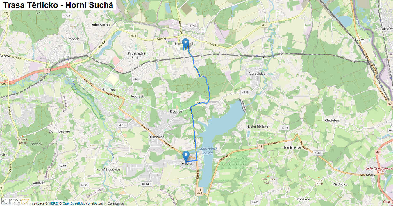 Těrlicko-Horní Suchá, mapa trasy