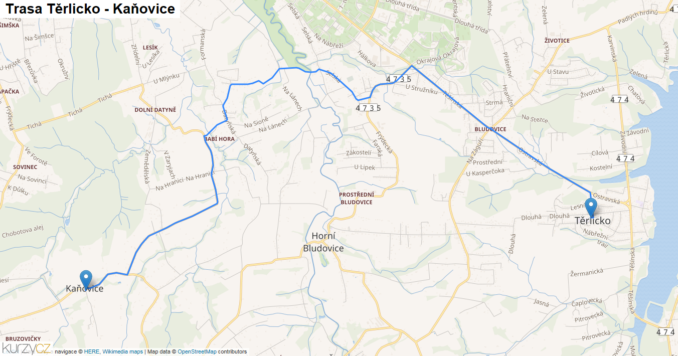 Těrlicko-Kaňovice, mapa trasy