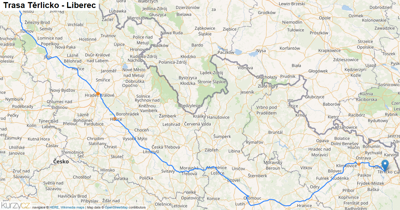 Těrlicko-Liberec, mapa trasy