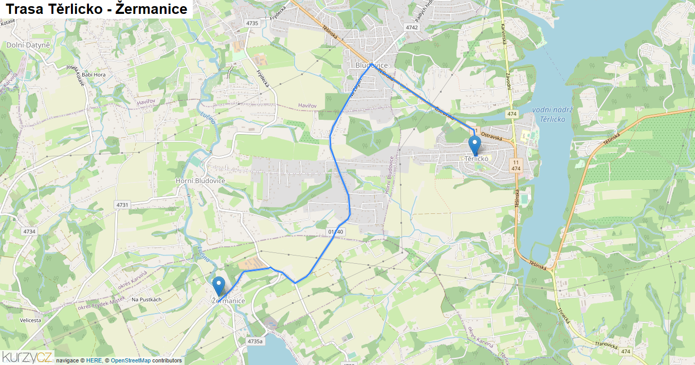 Těrlicko-Žermanice, mapa trasy