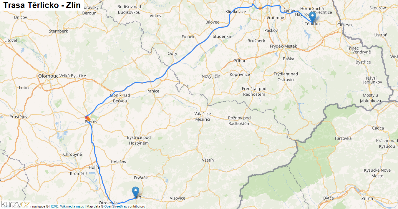Těrlicko-Zlín, mapa trasy