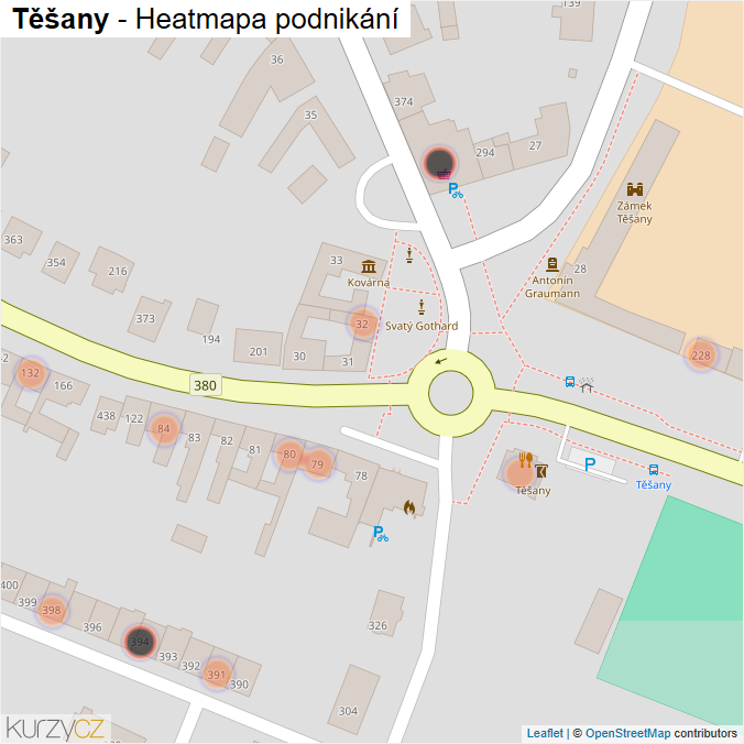 Mapa Těšany - Firmy v obci.