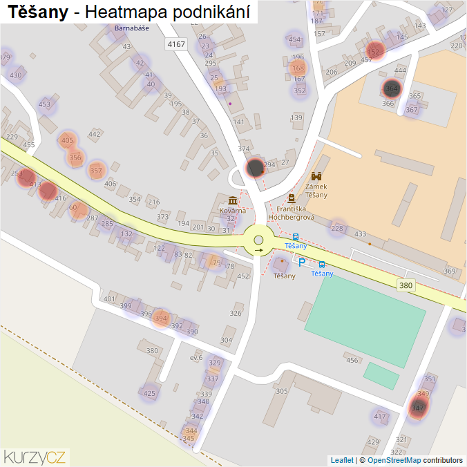 Mapa Těšany - Firmy v části obce.