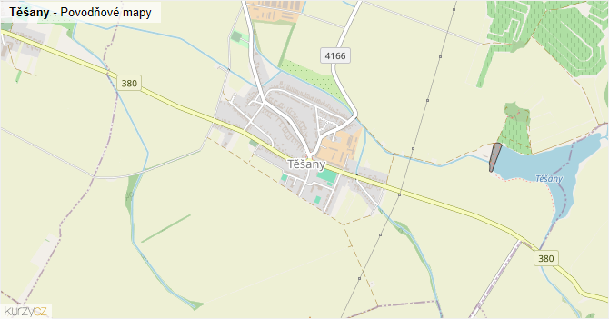 Těšany - záplavové mapy stoleté vody
