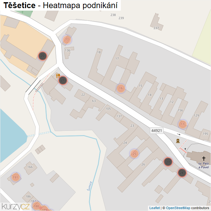 Mapa Těšetice - Firmy v obci.