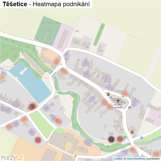 Mapa Těšetice - Firmy v části obce.