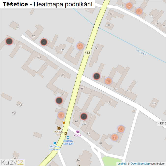 Mapa Těšetice - Firmy v obci.