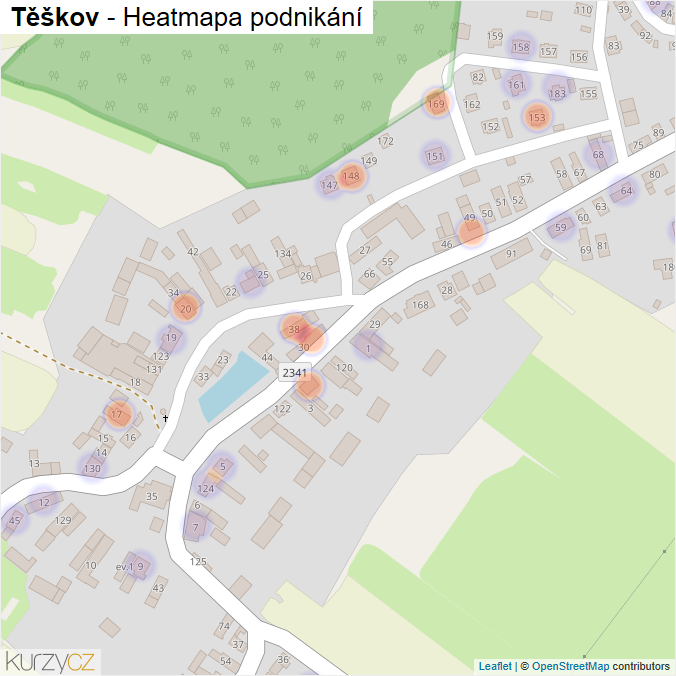 Mapa Těškov - Firmy v části obce.