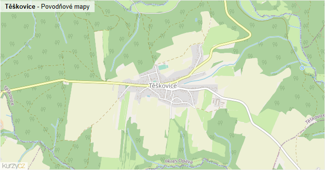 Těškovice - záplavové mapy stoleté vody